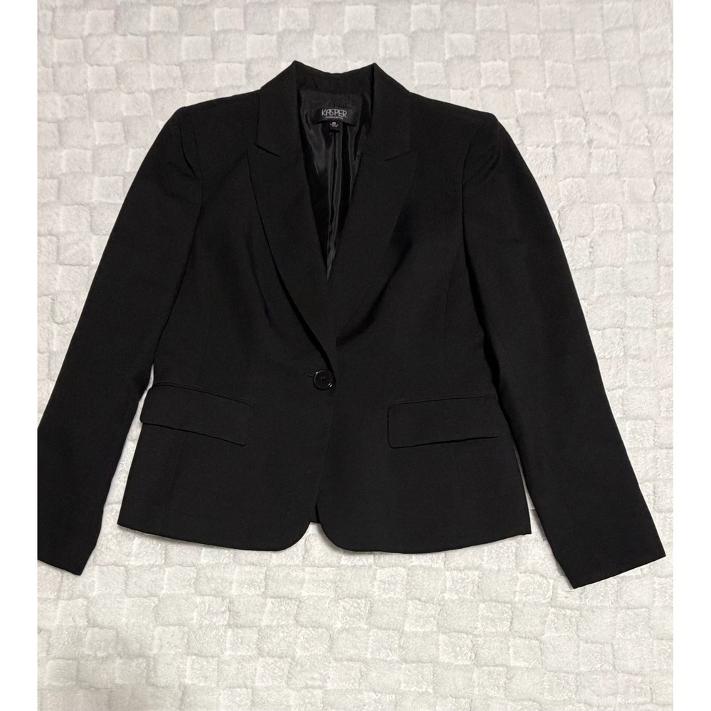 Kasper Separates Womens Black Single Button Blazer Jacket Size 10 -EUC